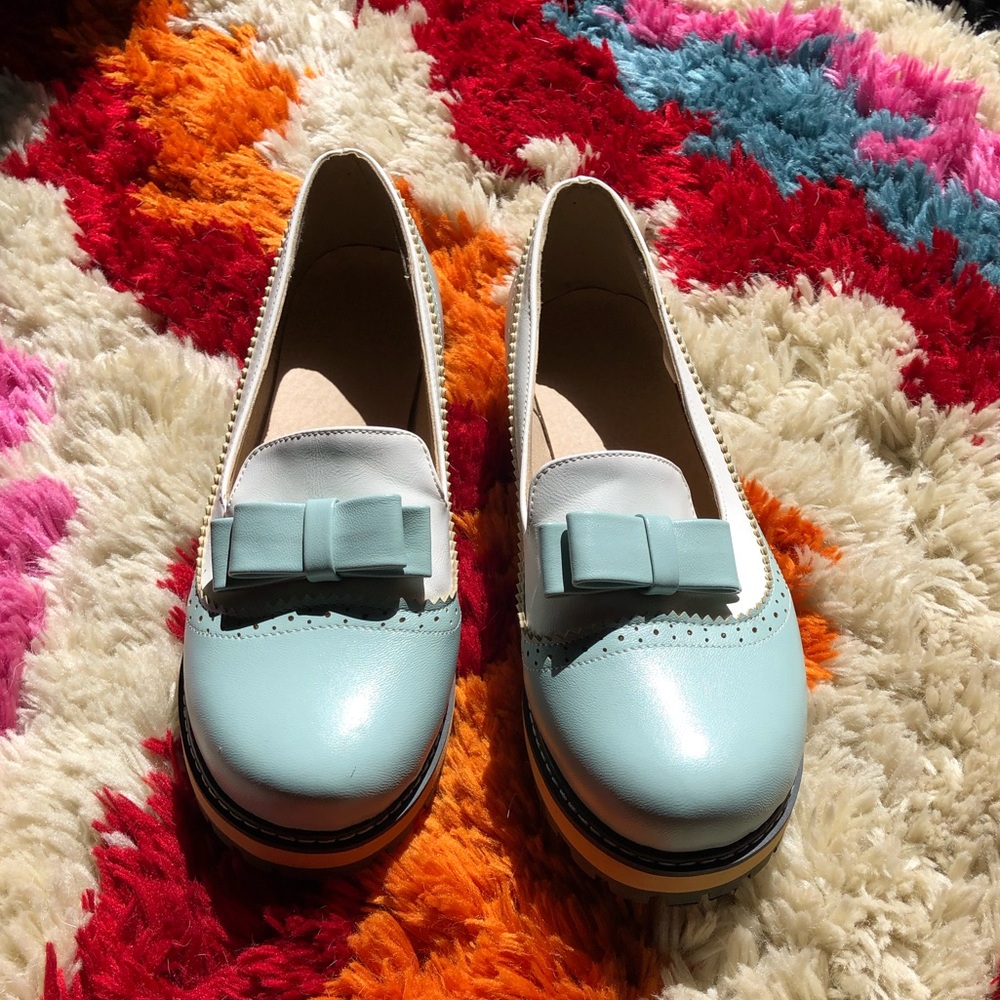 Blue & white 2 tone slip ons rockabilly